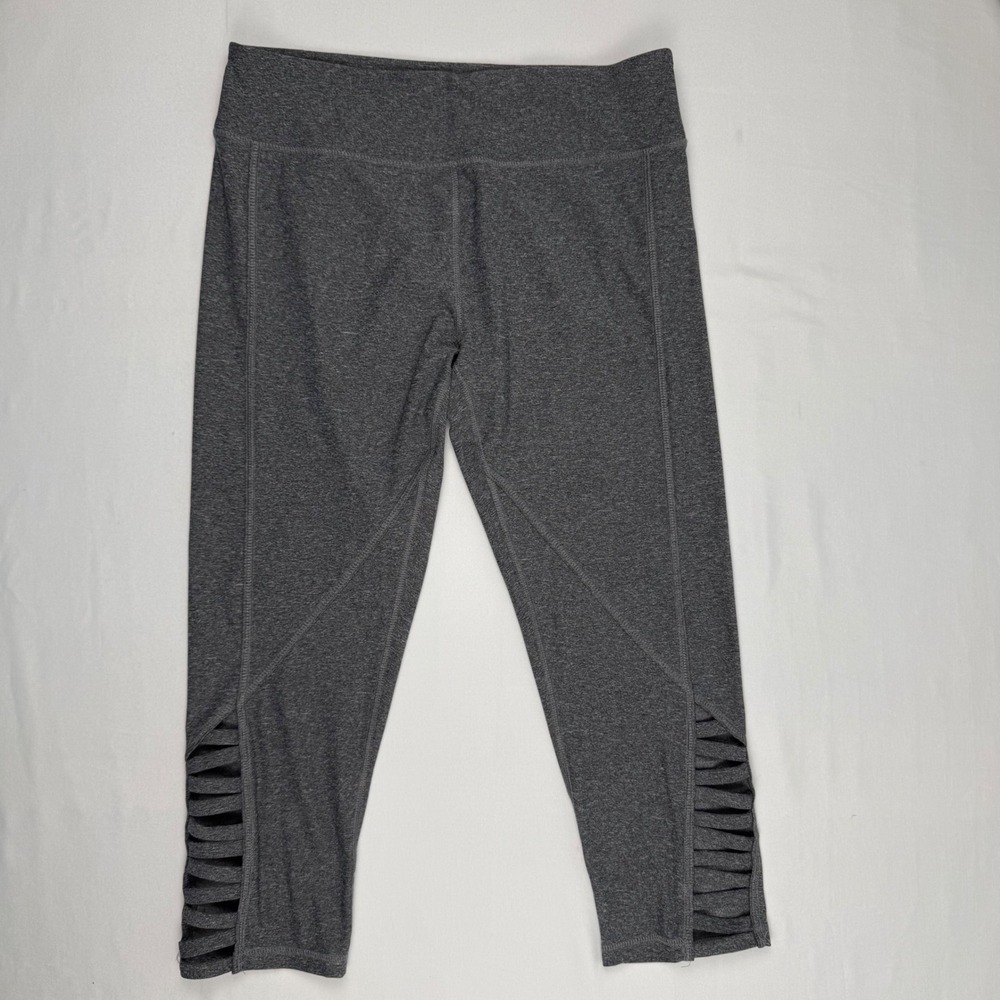 NYL Sport Womens Heather Gray Lattice Cutout Capri Leggings Size Large Yoga Gym‎